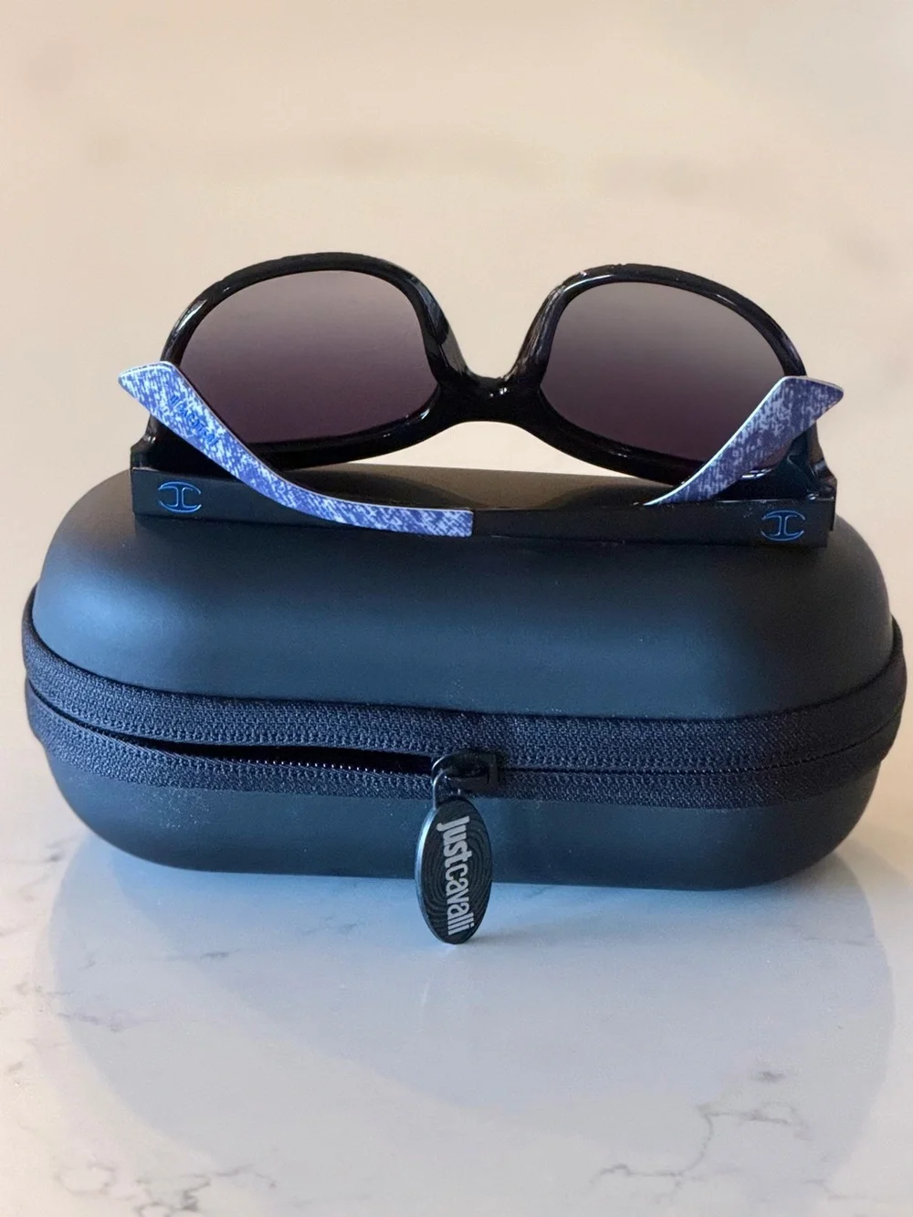 Just Cavalli Women's JC501S Sunglasses Black Denim Square Cat Eye Shades